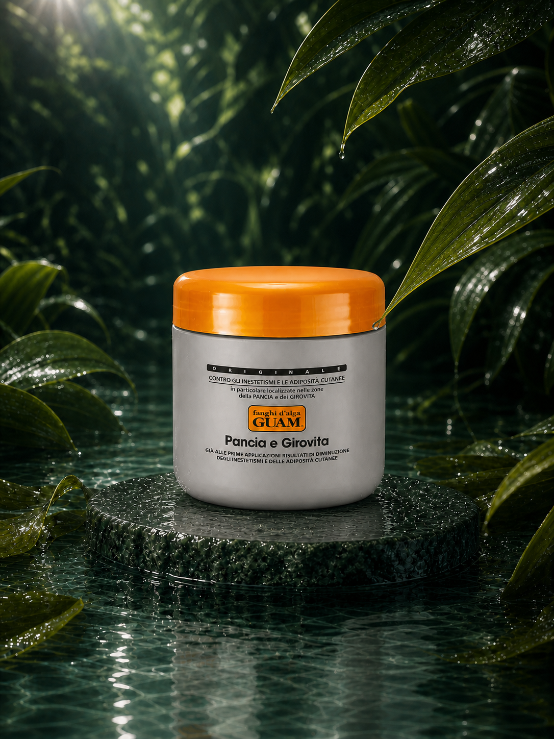 GUAM TUMMY & WAIST MUD in a wet botanical setting — hero view