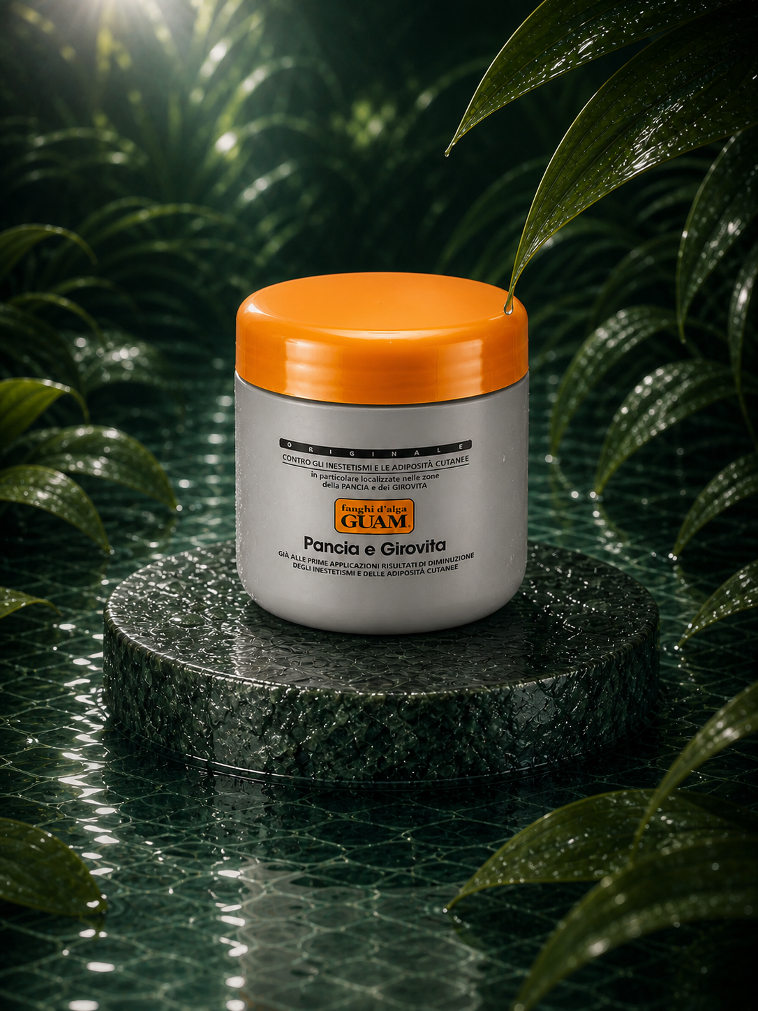 GUAM TUMMY & WAIST MUD in a wet botanical setting — elevated view